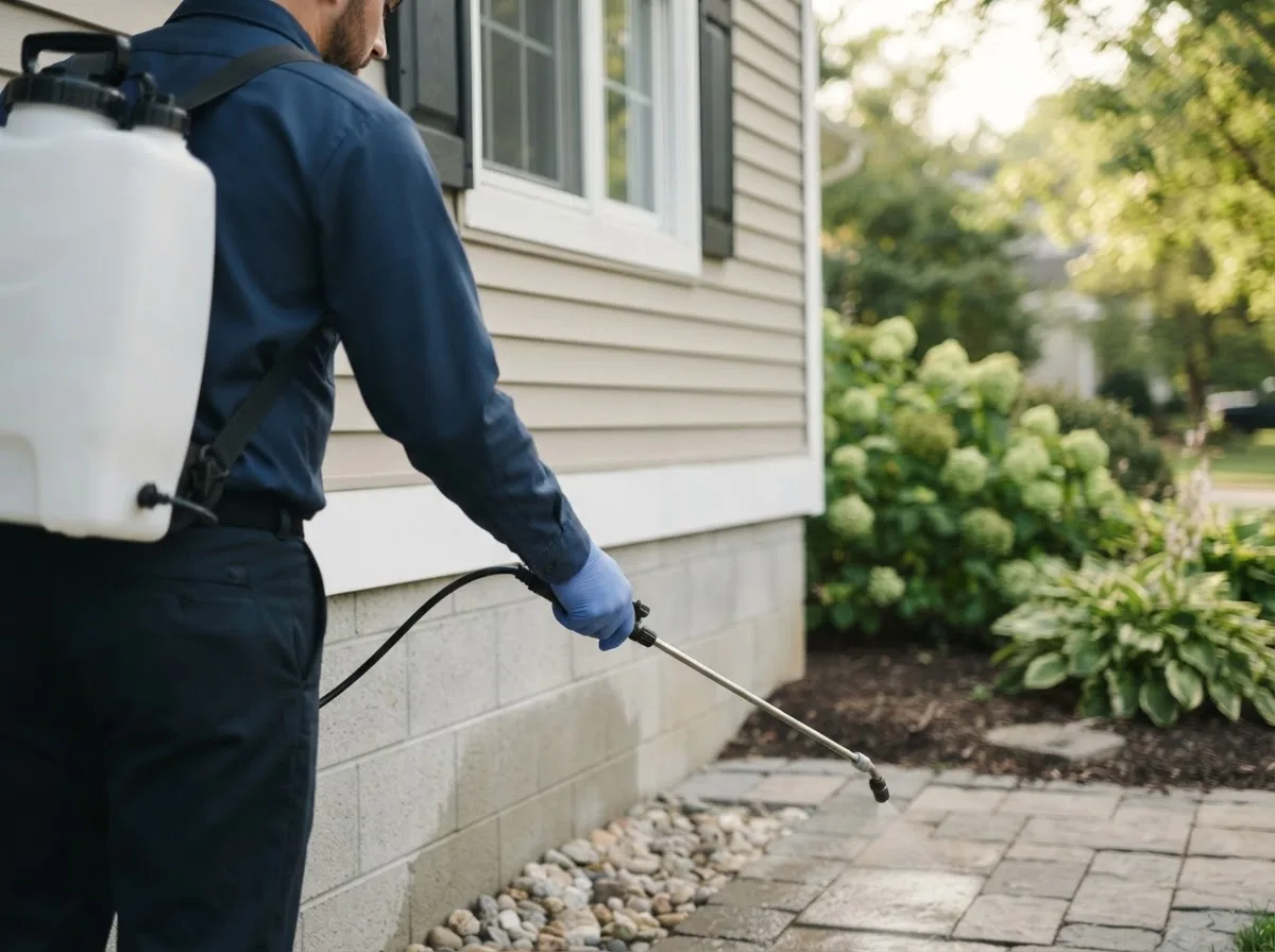 Pest control technician inspecting a home in Liberty, MO